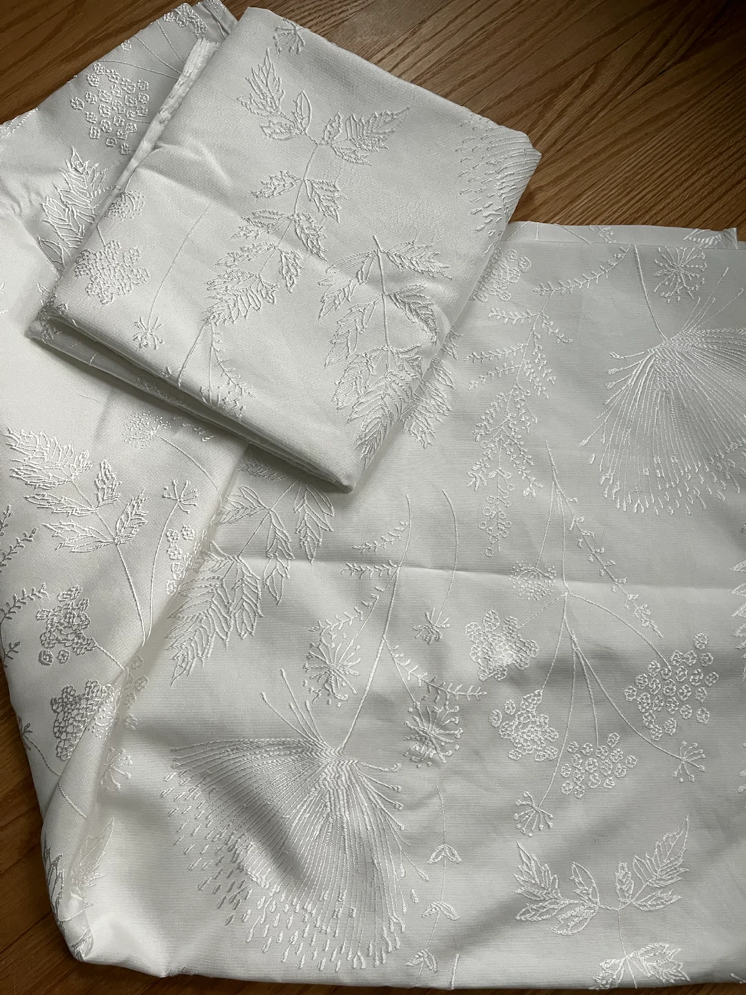 White Floral Embroidered Curtains - 2 panels
