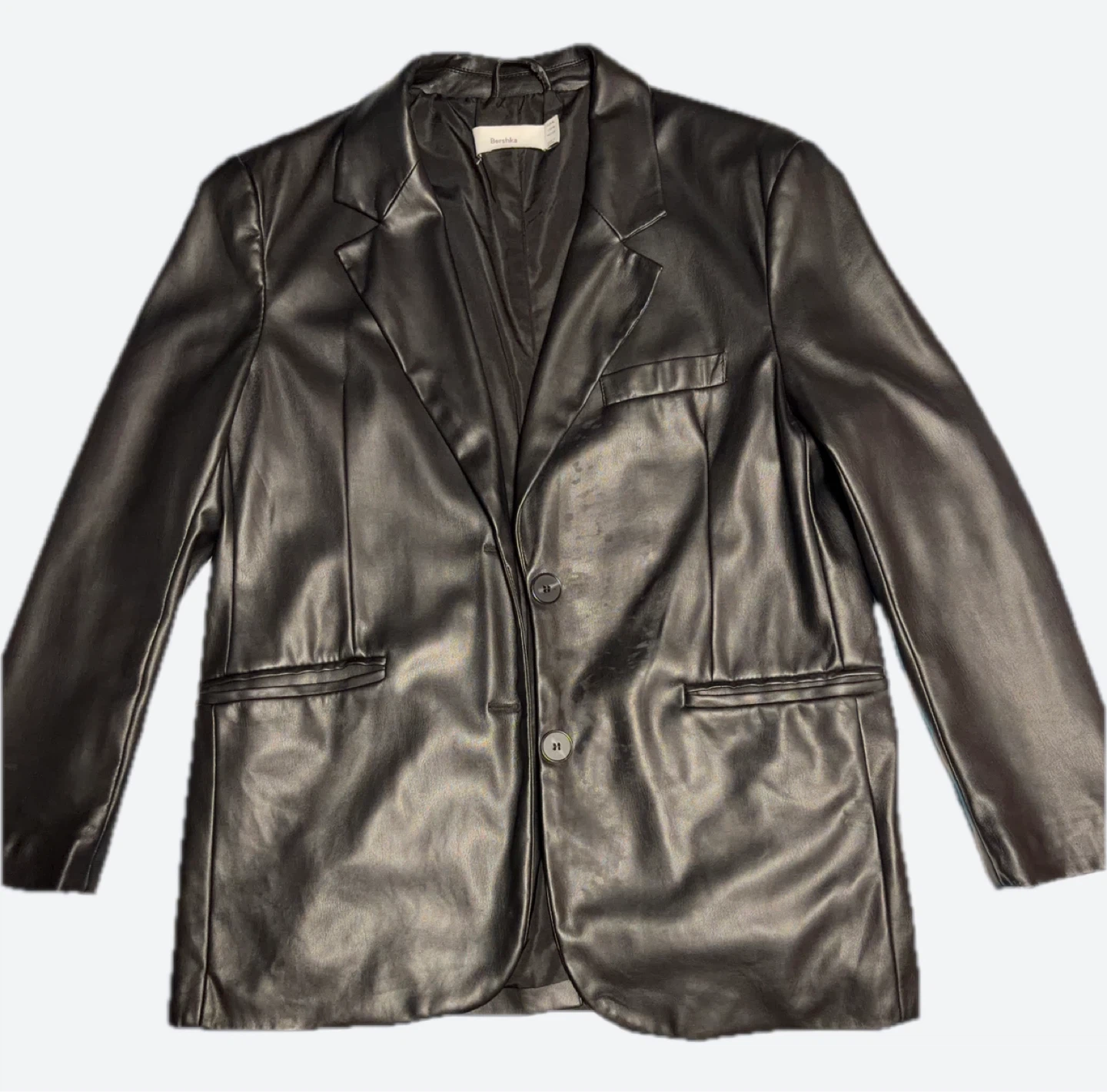 Bershka Black Faux Leather Blazer Jacket - M-L