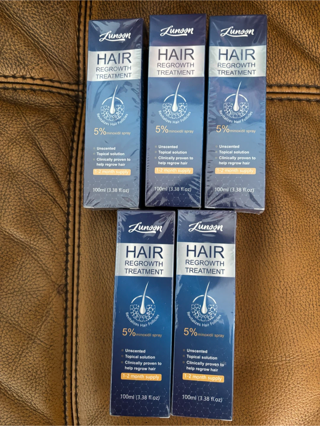 5 Bottles Lunoon 5% Minoxidil Hair Regrowth Treatment