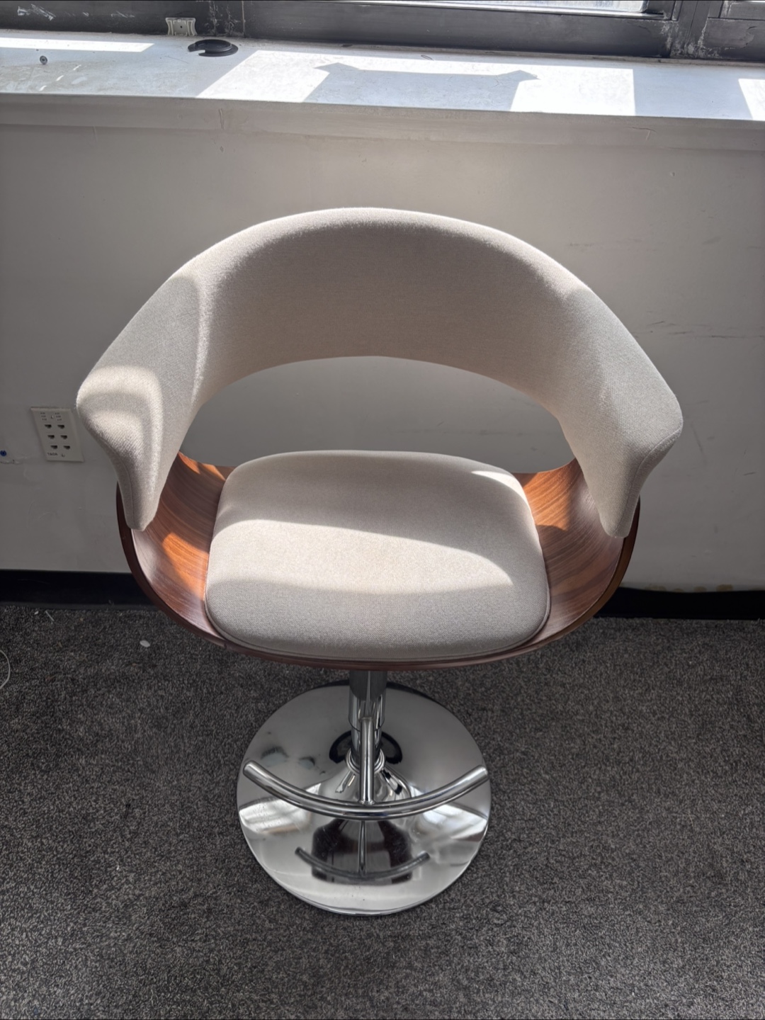 Modern Swivel Bar Stool with Walnut and Cream Fabric - photo 2