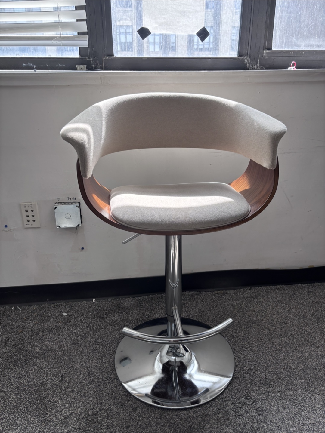 Modern Swivel Bar Stool with Walnut and Cream Fabric