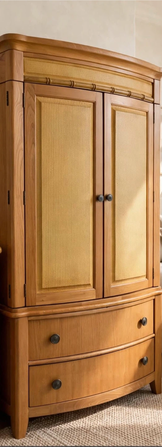 Light Oak Wooden Armoire with Woven Cane Doors – 74" Tall - photo 2