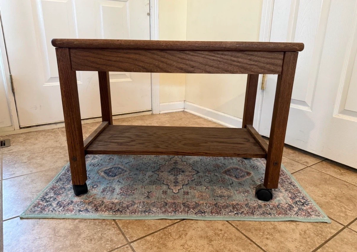 Vintage solid Rustic oak Rolling Wooden Side Table - photo 3