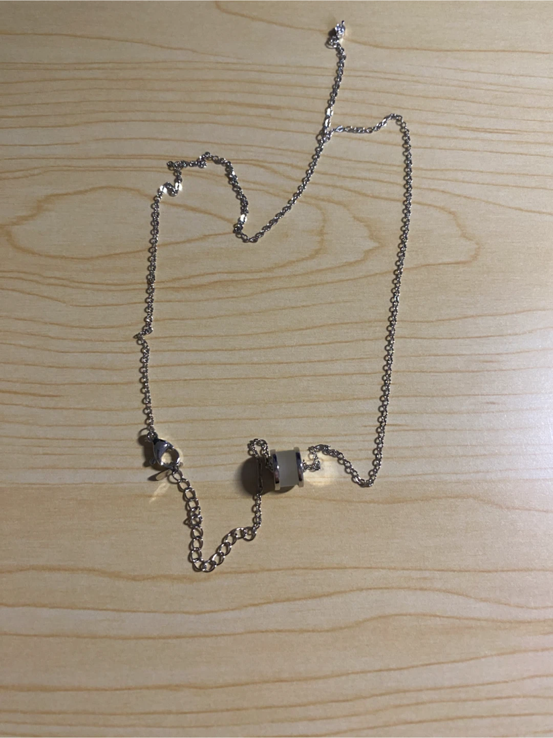 Silver-Tone Chain Necklace with White Bead
