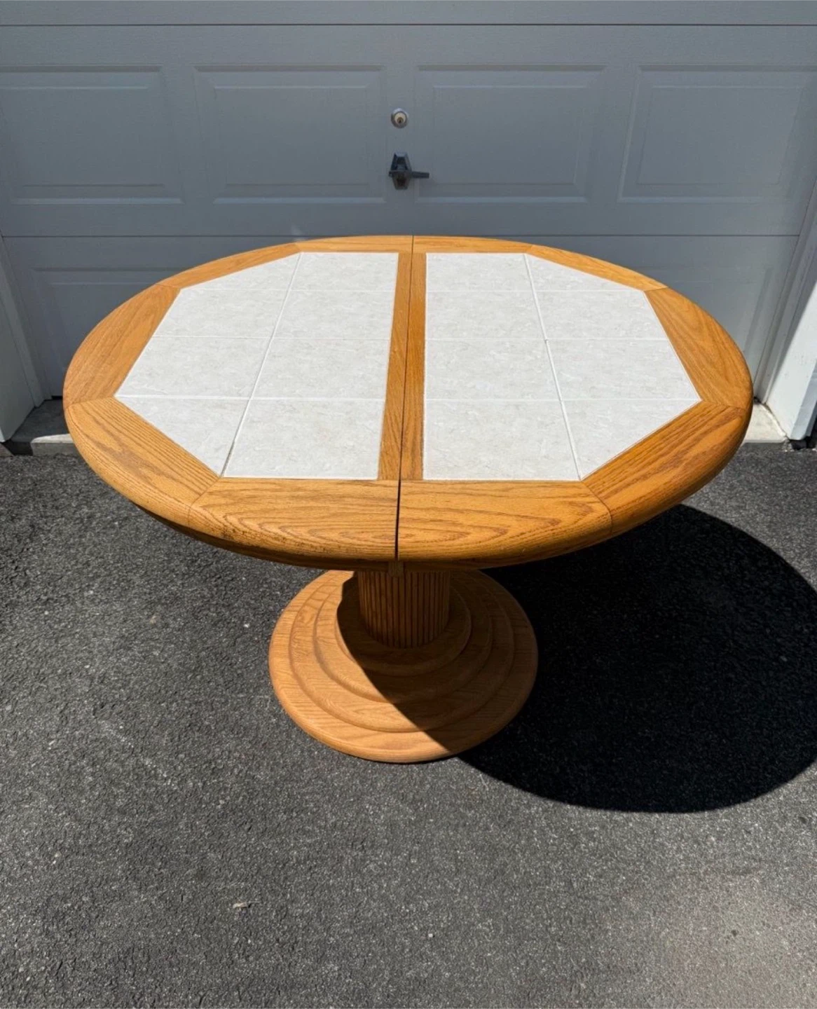 Vintage wood tile top pedestal dining table - photo 2