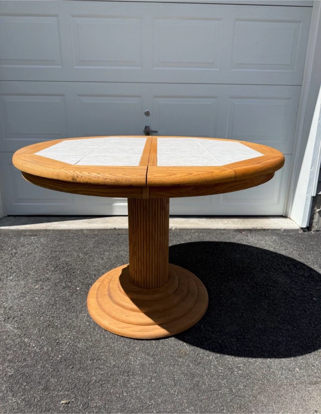 Vintage wood tile top pedestal dining table - photo 3