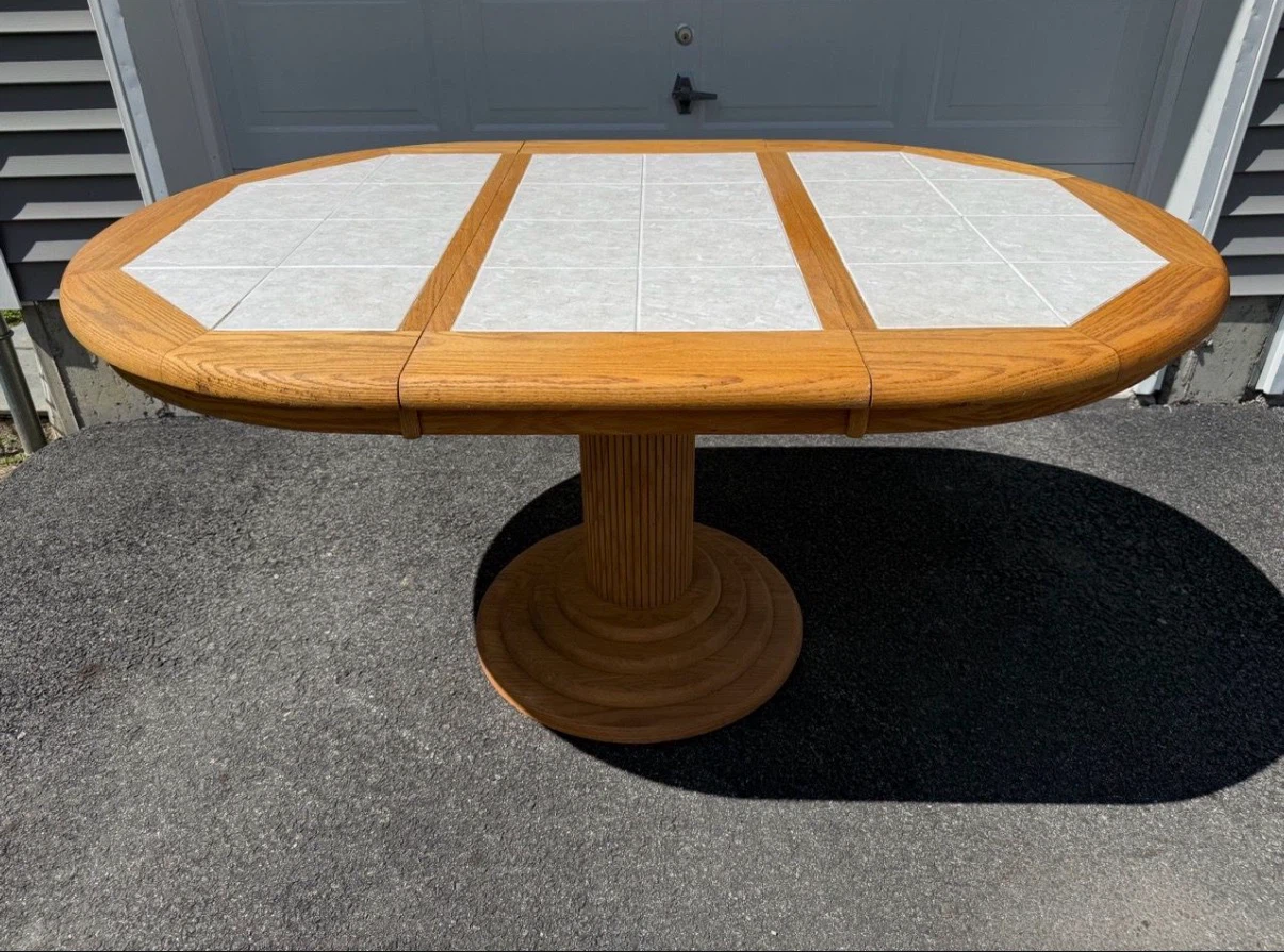 Vintage wood tile top pedestal dining table - photo 4