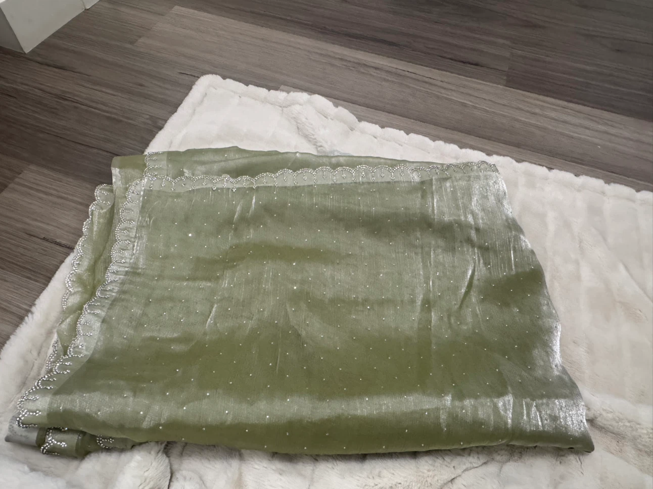 Light Green Scalloped Border saree