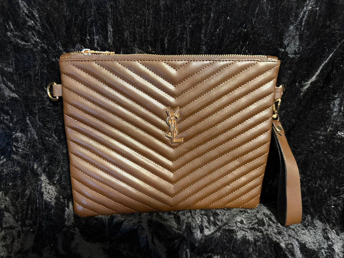 Yves Saint Laurent Brown Quilted Clutch