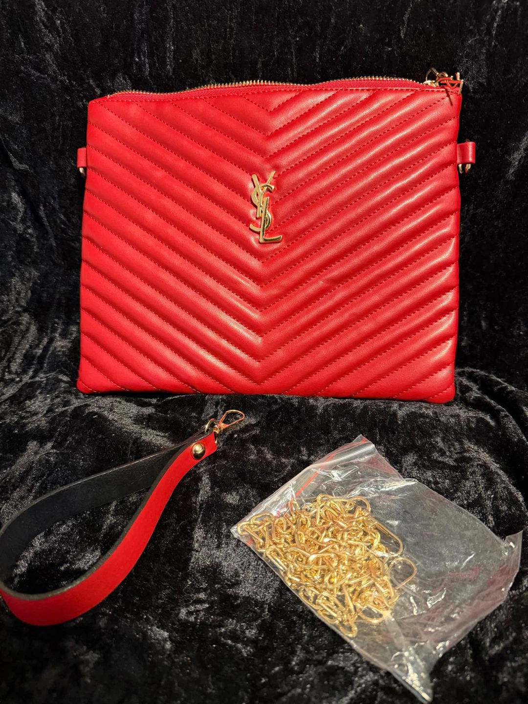 Saint Laurent YSL Quilted Red Leather Clutch