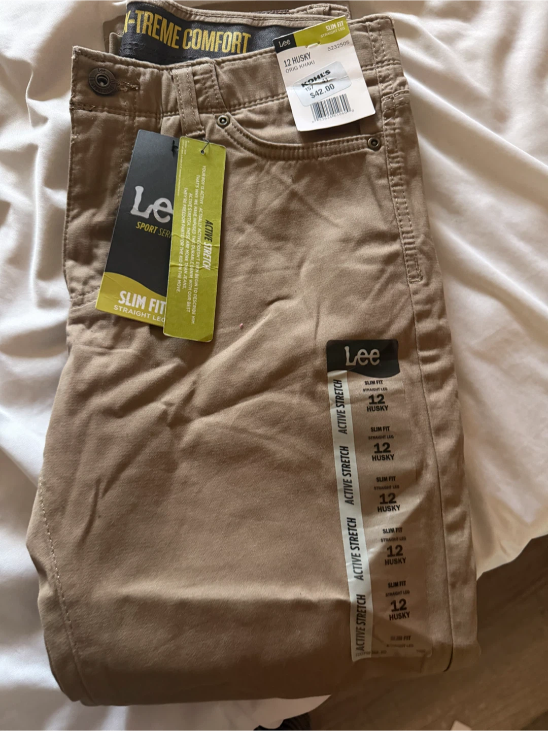 2 Pairs of New Lee Boys Slim Fit Pants, Size 12 Husky
