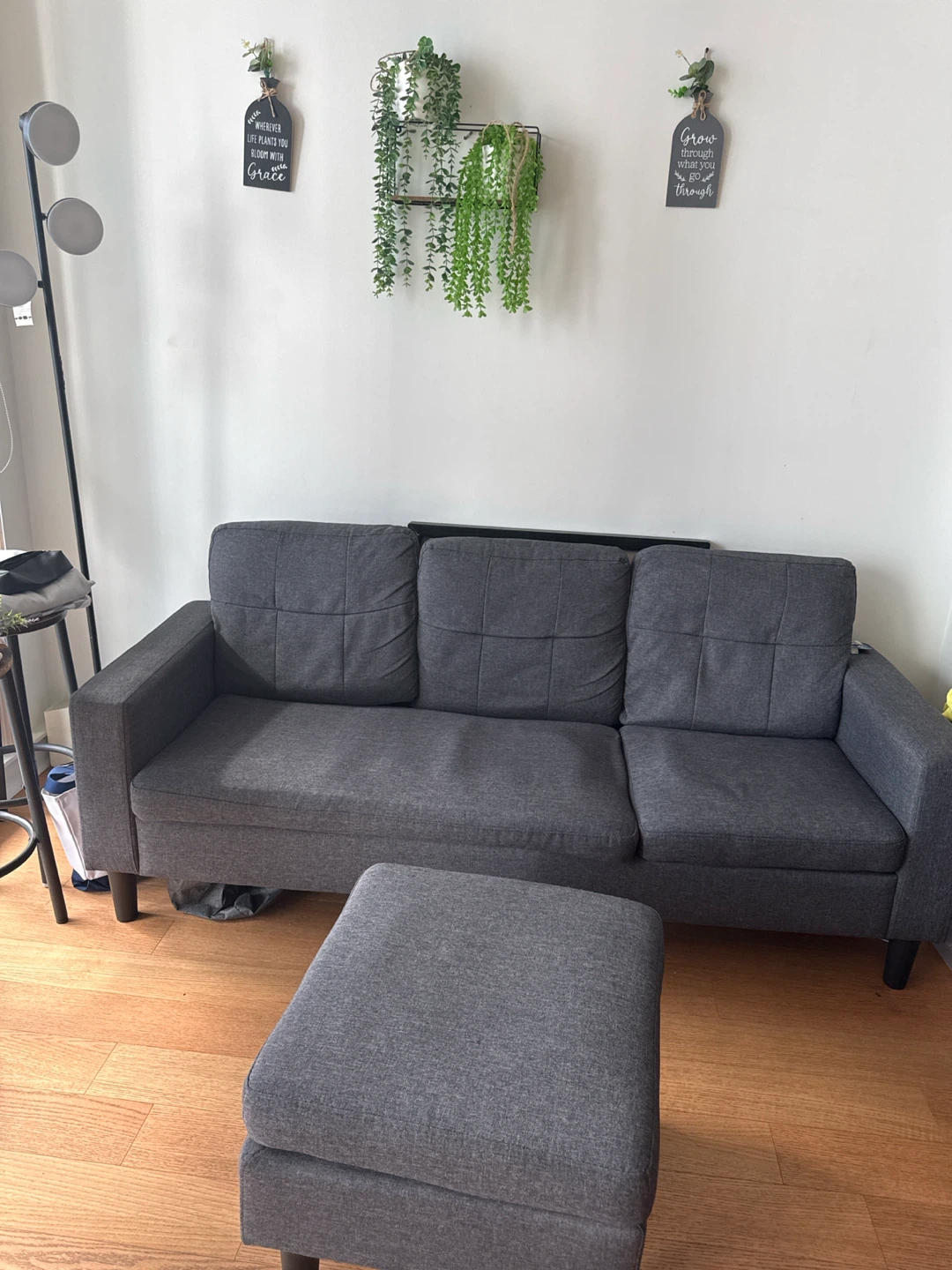 Dark Grey Three-Seater Sofa with Ottoman