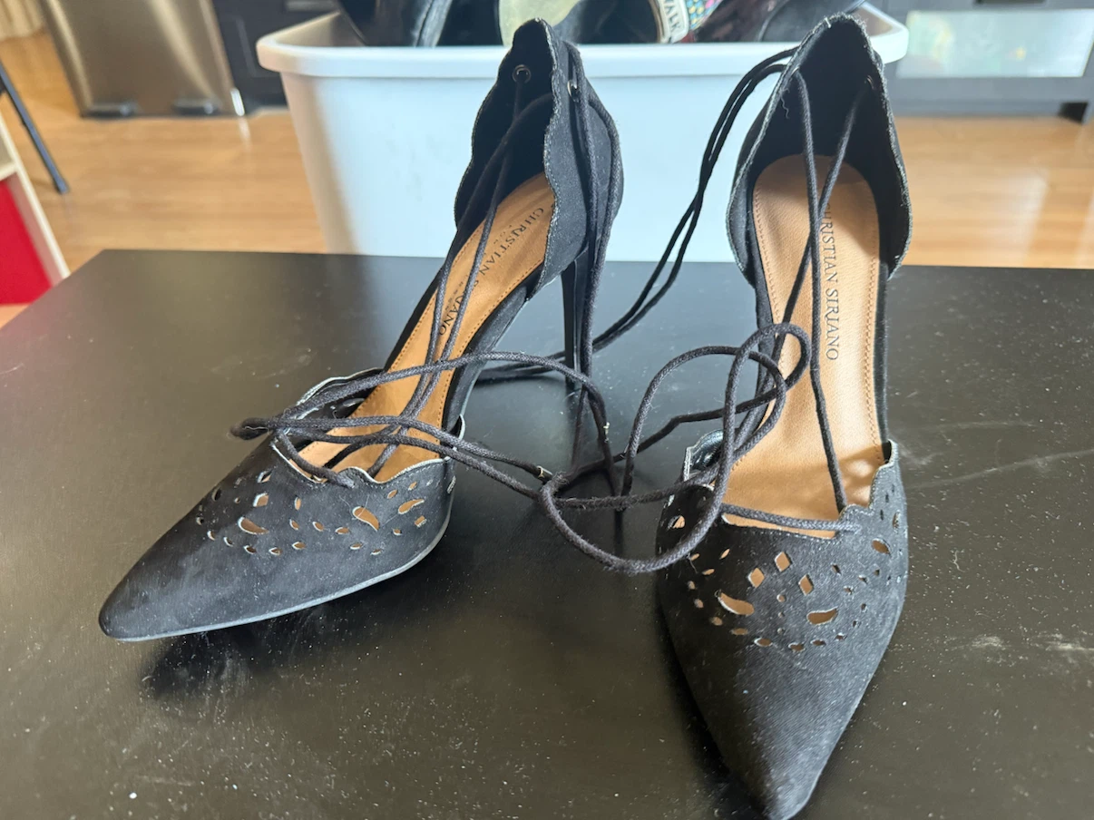 Christian Siriano Black Lace-Up Heels