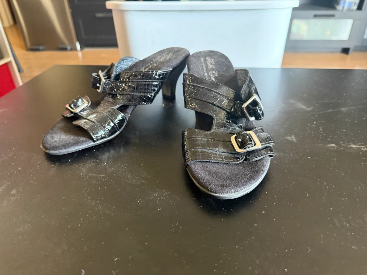 Belle Comfort black croc-embossed mule sandals