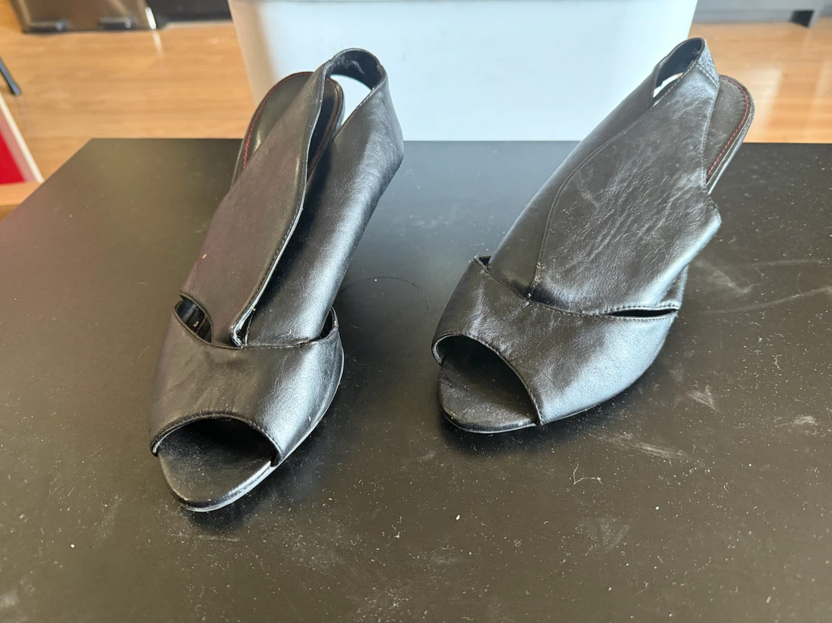 Black Leather Slingback Heels