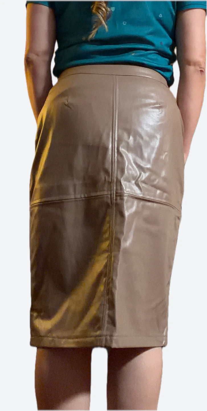 NWT Trendyol Faux Leather Belted Midi Skirt – Brown / Taupe - photo 2