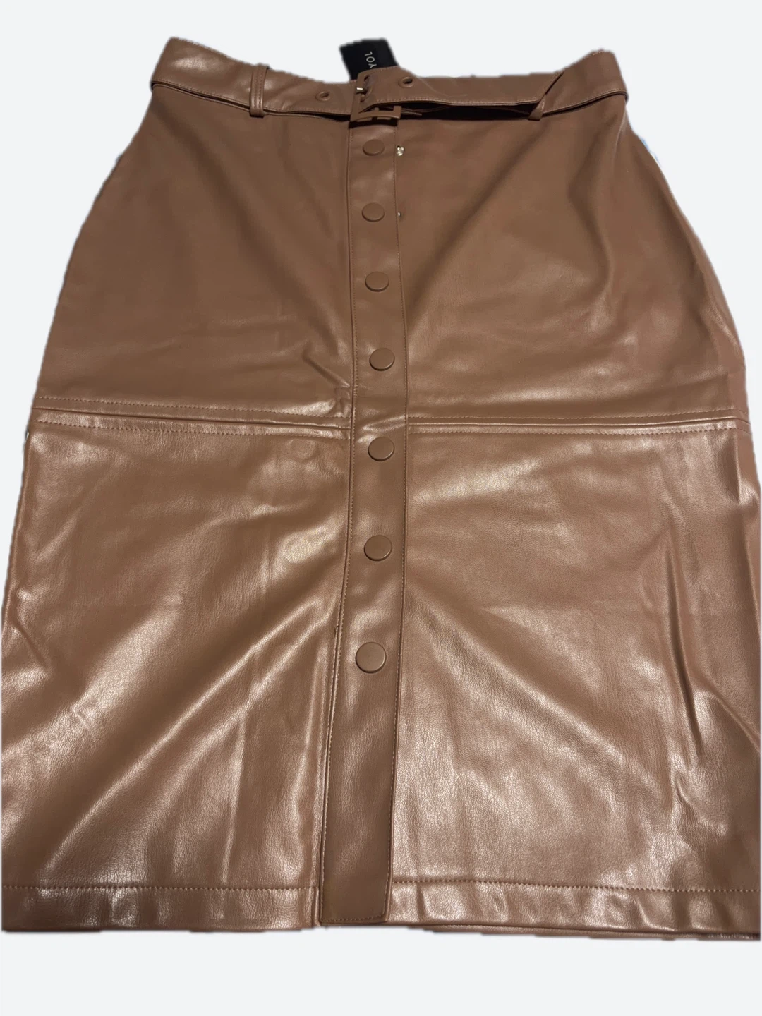 NWT Trendyol Faux Leather Belted Midi Skirt – Brown / Taupe - photo 3