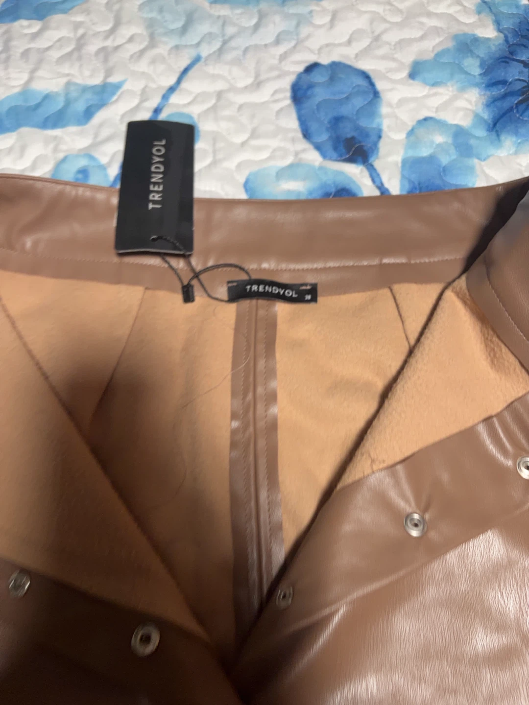 NWT Trendyol Faux Leather Belted Midi Skirt – Brown / Taupe - photo 4