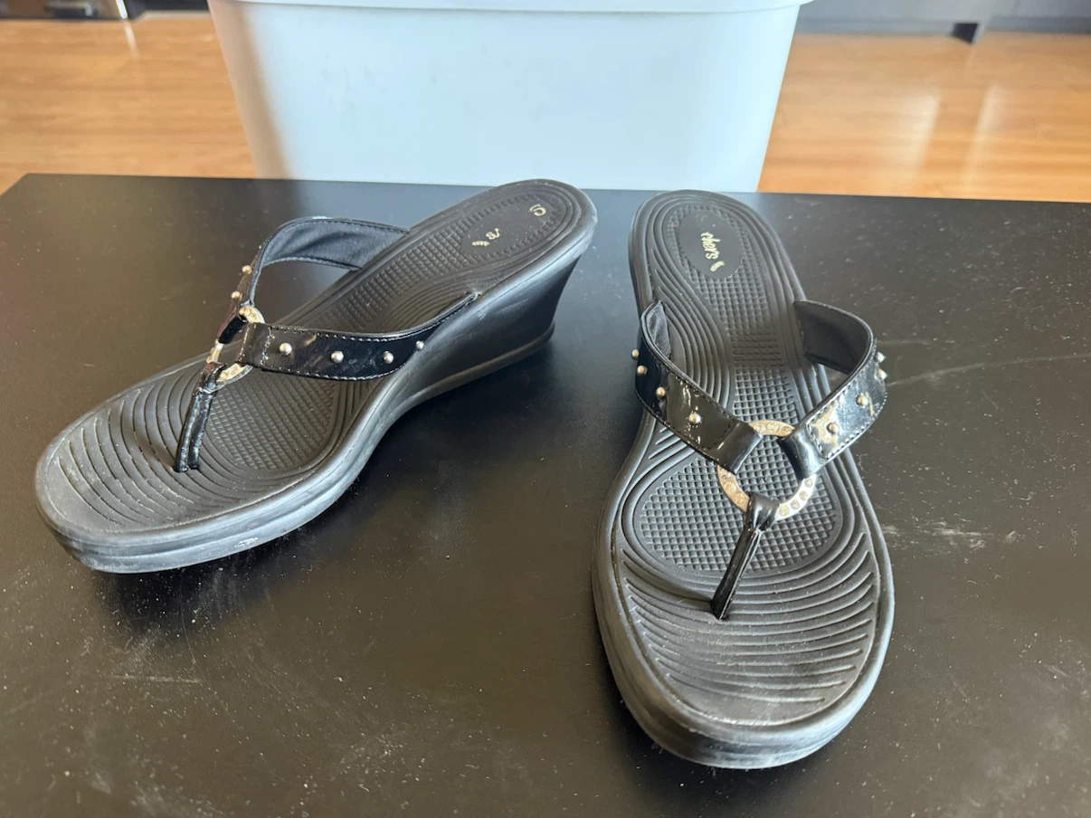 Skechers Women's Black Wedge Flip Flops