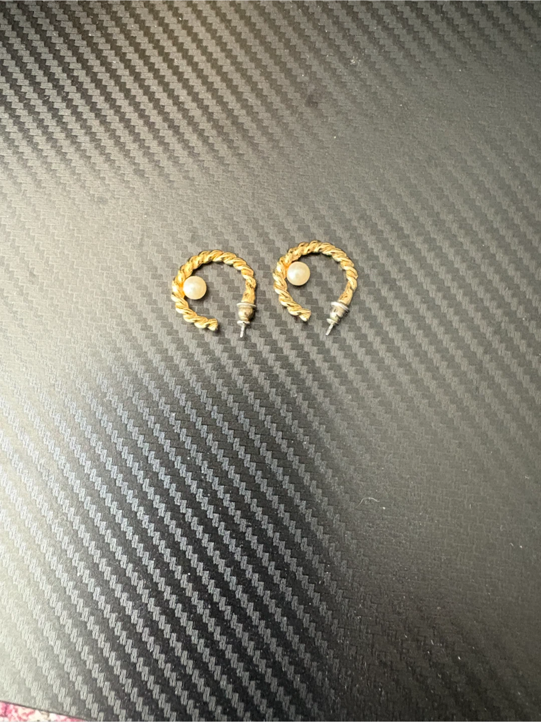 Gold Tone Twisted Hoop Earrings with Faux Pearl - photo 2