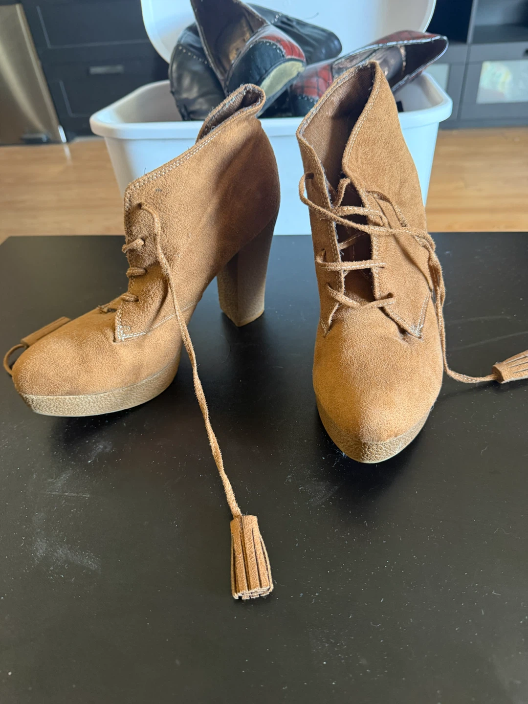 Tan Suede Lace-Up Ankle Boots