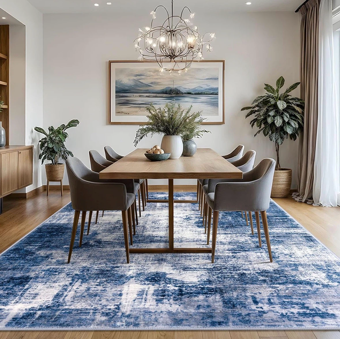 Blue and White Abstract Area Rug 9x12 ft - photo 3
