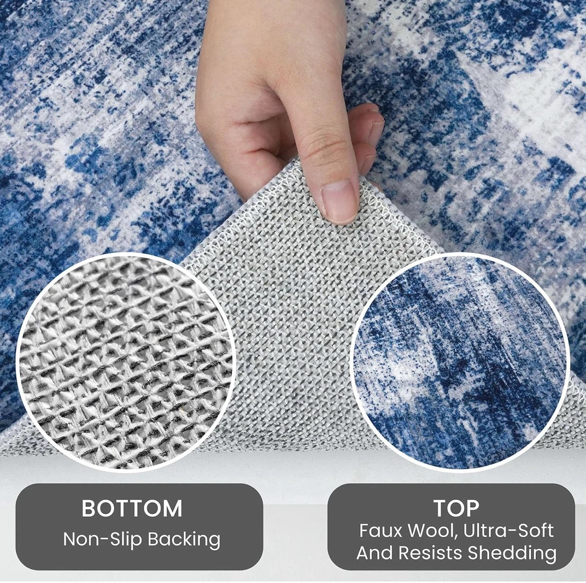 Blue and White Abstract Area Rug 9x12 ft - photo 5