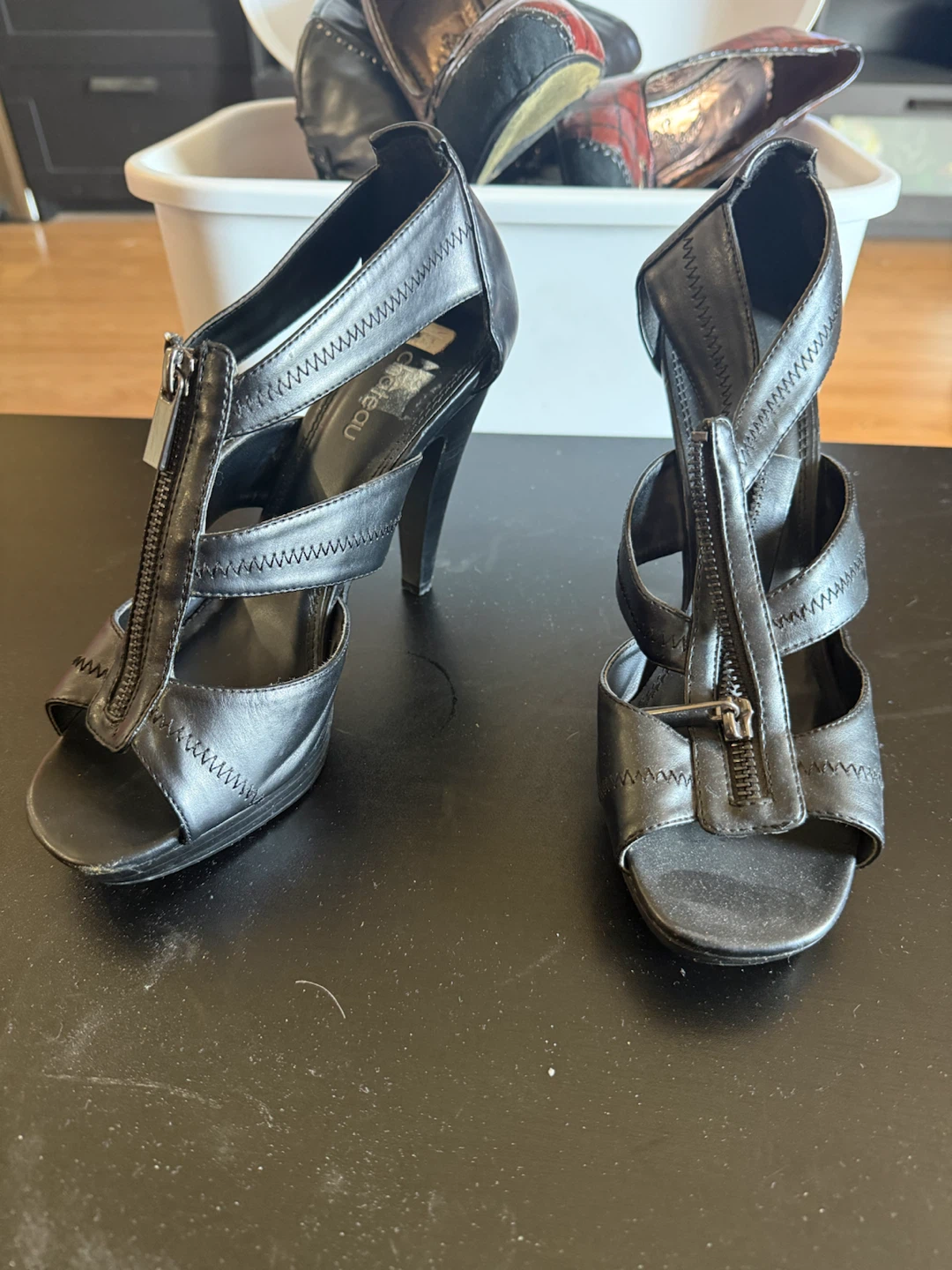Chateau Black Zipper Heeled Sandals