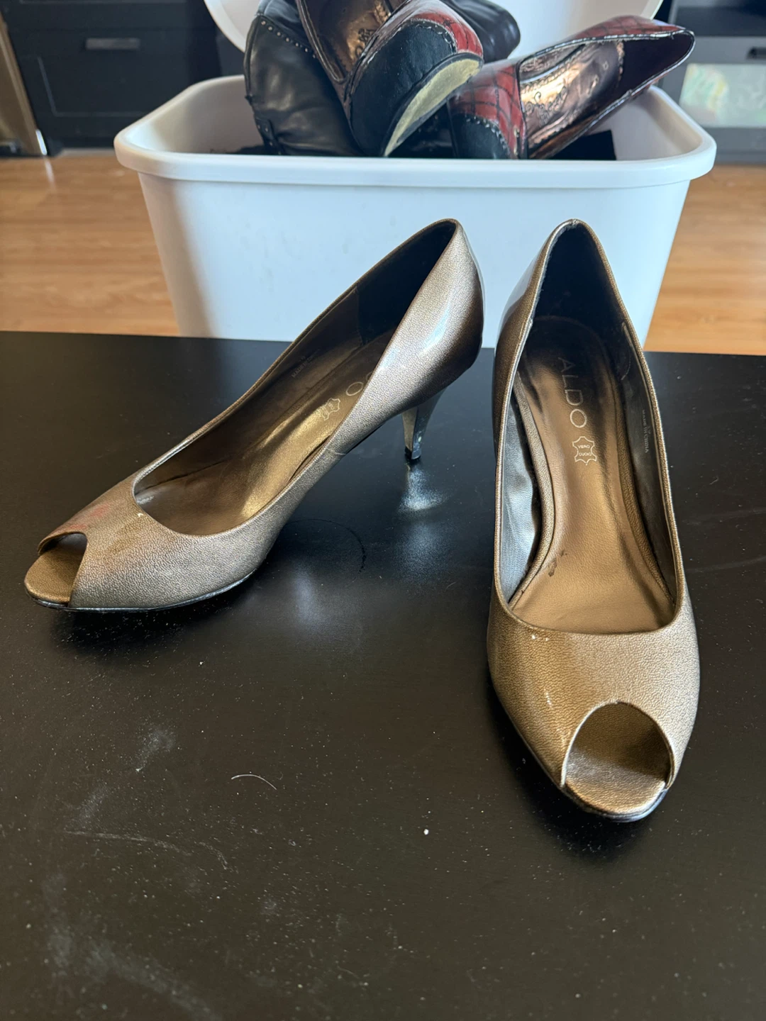 ALDO Gold Metallic Peep-Toe Heels