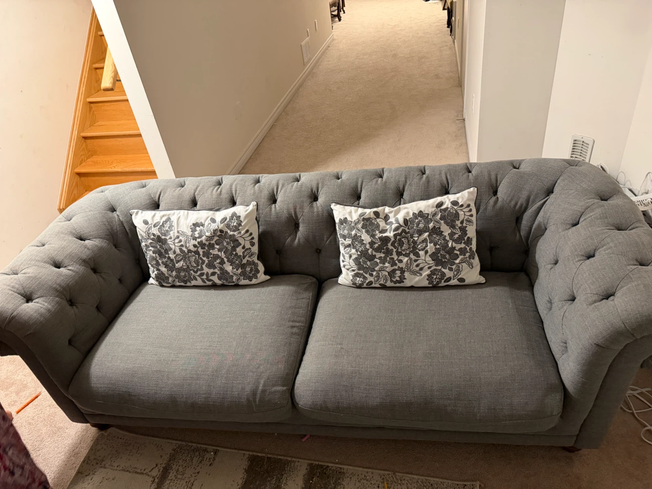 Gray Tufted Fabric Sofa and Armchair Set