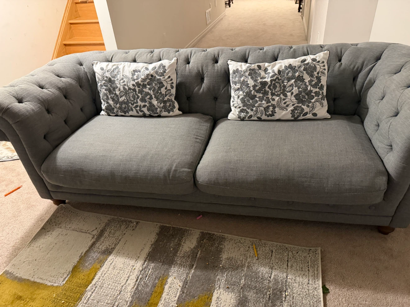 Gray Tufted Fabric Sofa and Armchair Set - photo 2