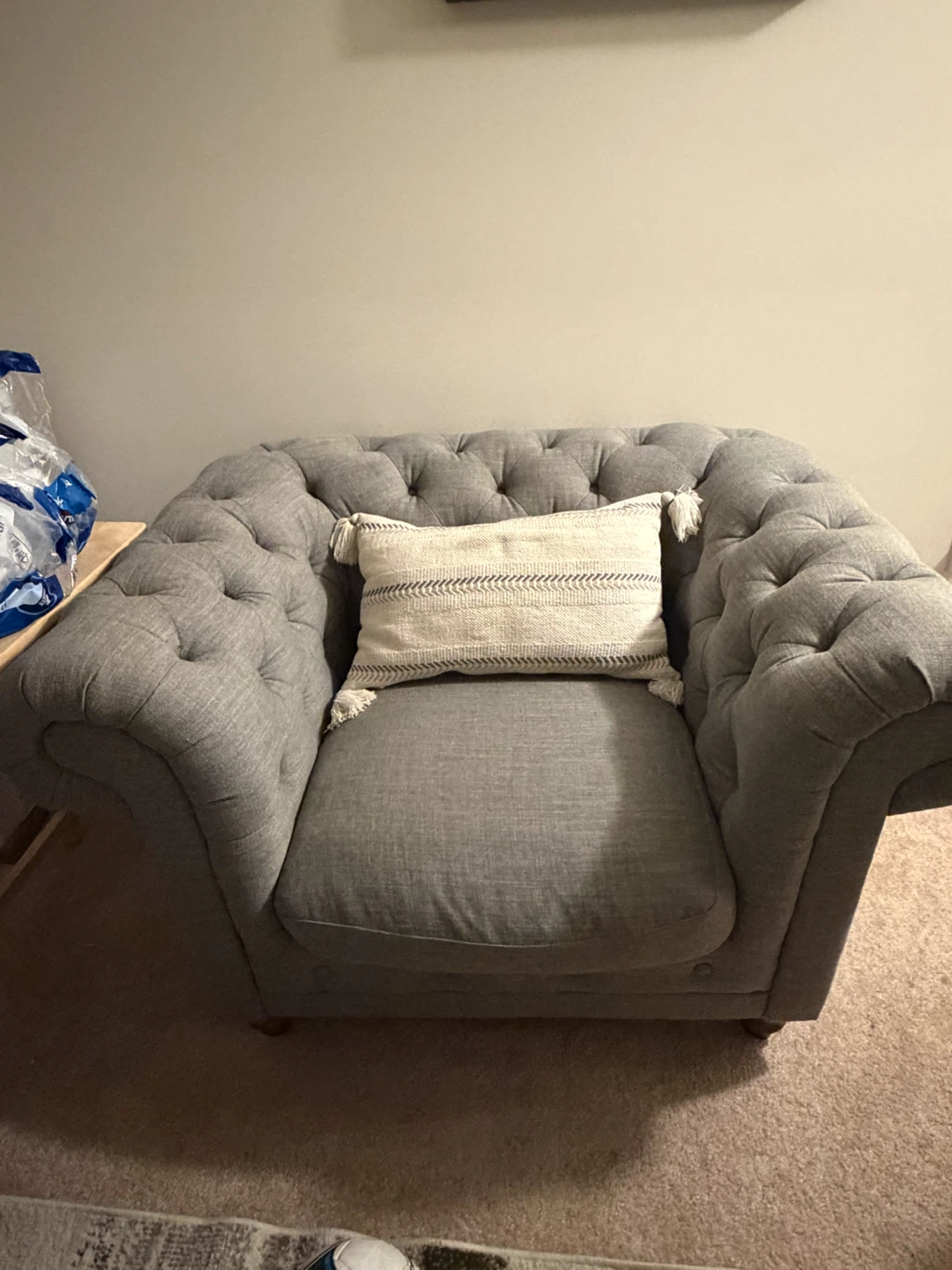 Gray Tufted Fabric Sofa and Armchair Set - photo 3