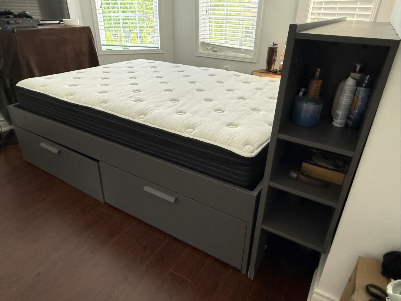 Twin size bed frame with storage and shelving, and mattress - photo 2
