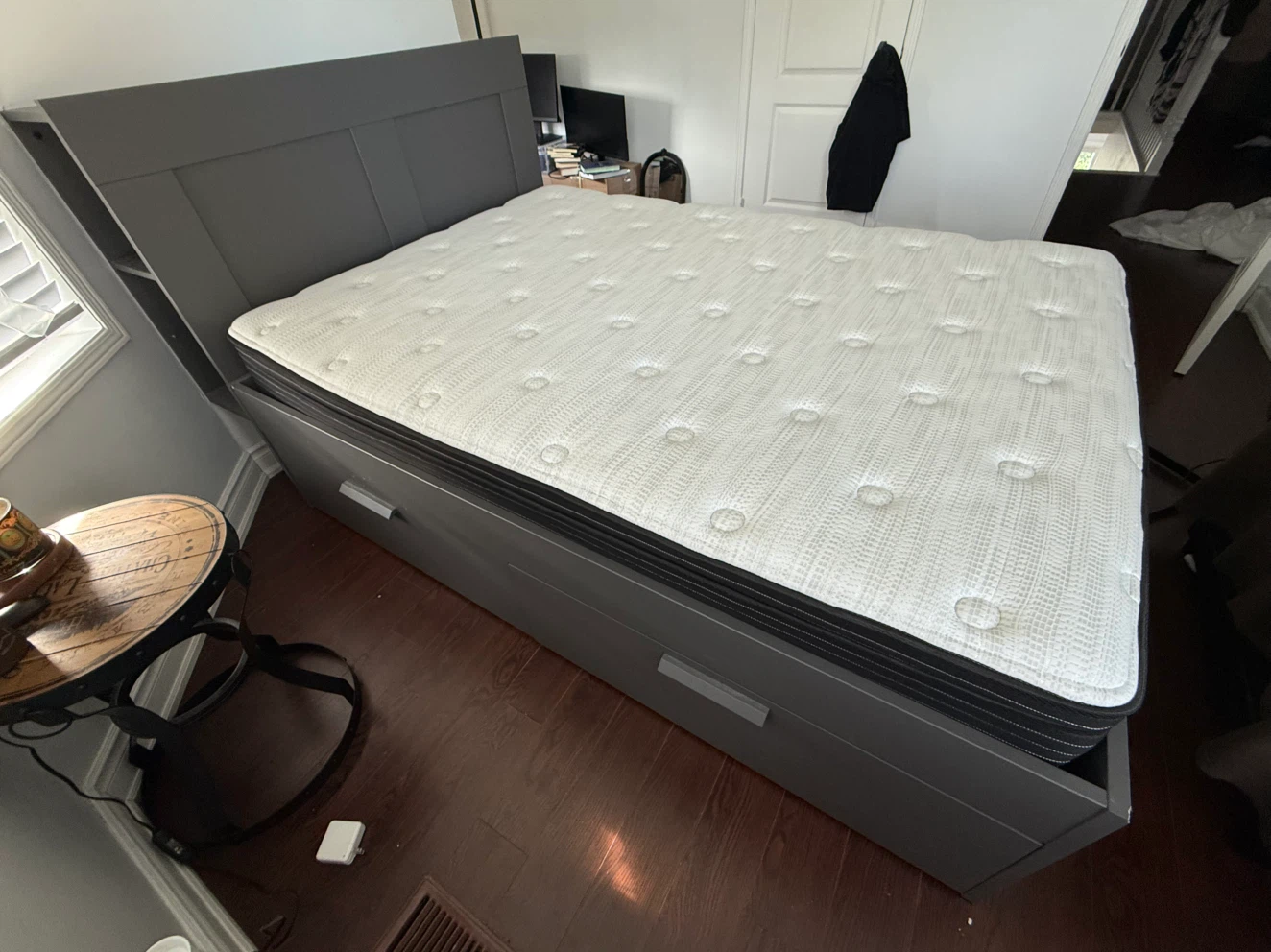 Twin size bed frame with storage and shelving, and mattress - photo 3