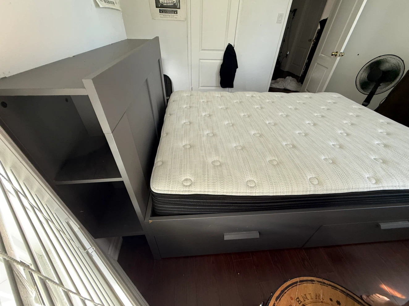 Twin size bed frame with storage and shelving, and mattress - photo 4