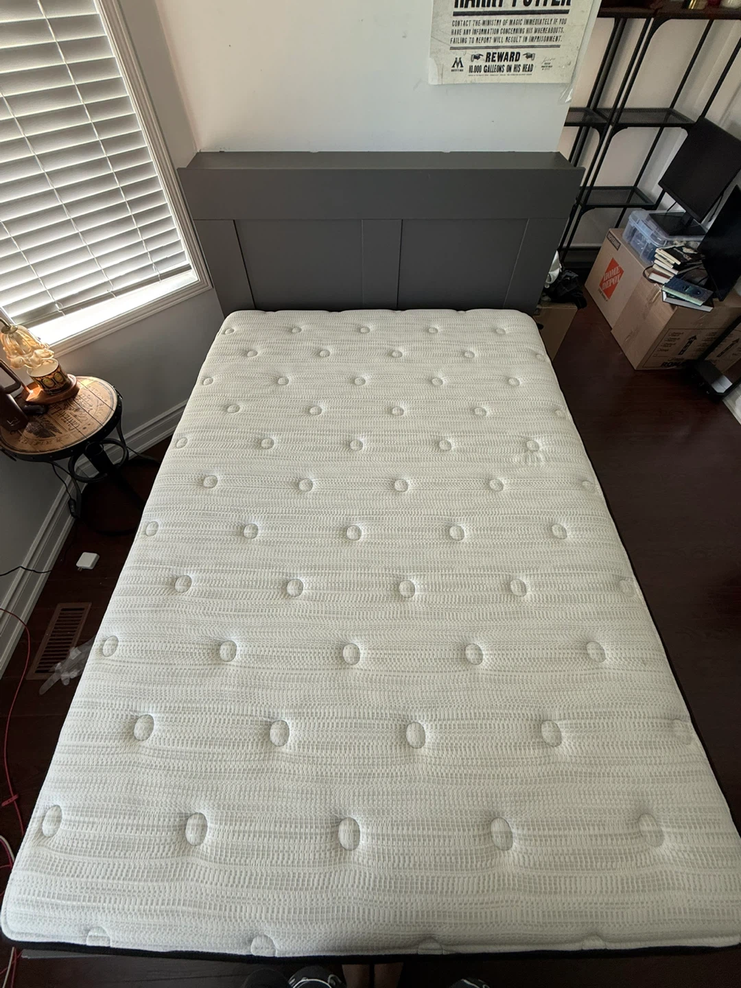 Twin size bed frame with storage and shelving, and mattress - photo 5