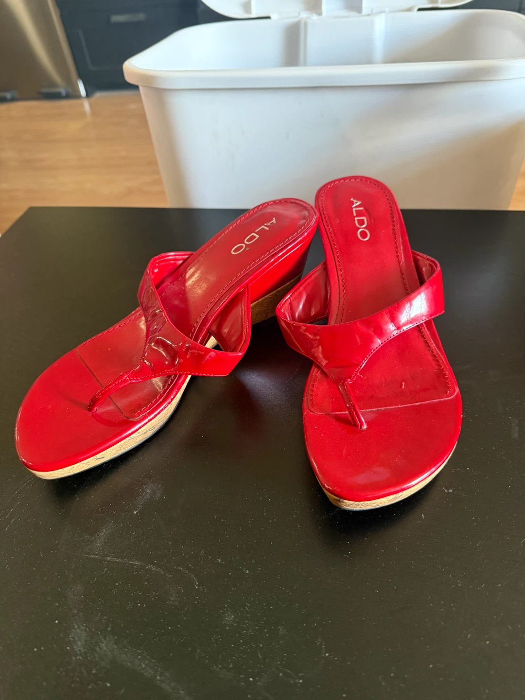 ALDO Red Patent Wedge Sandals