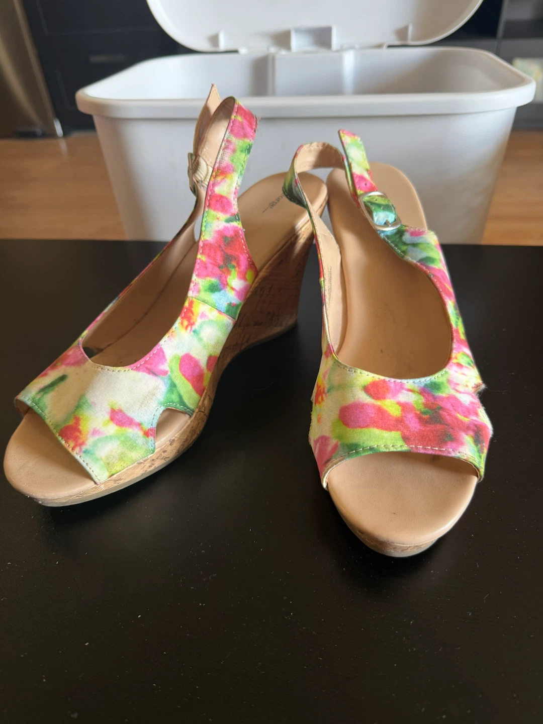 George Floral Print Wedge Sandals