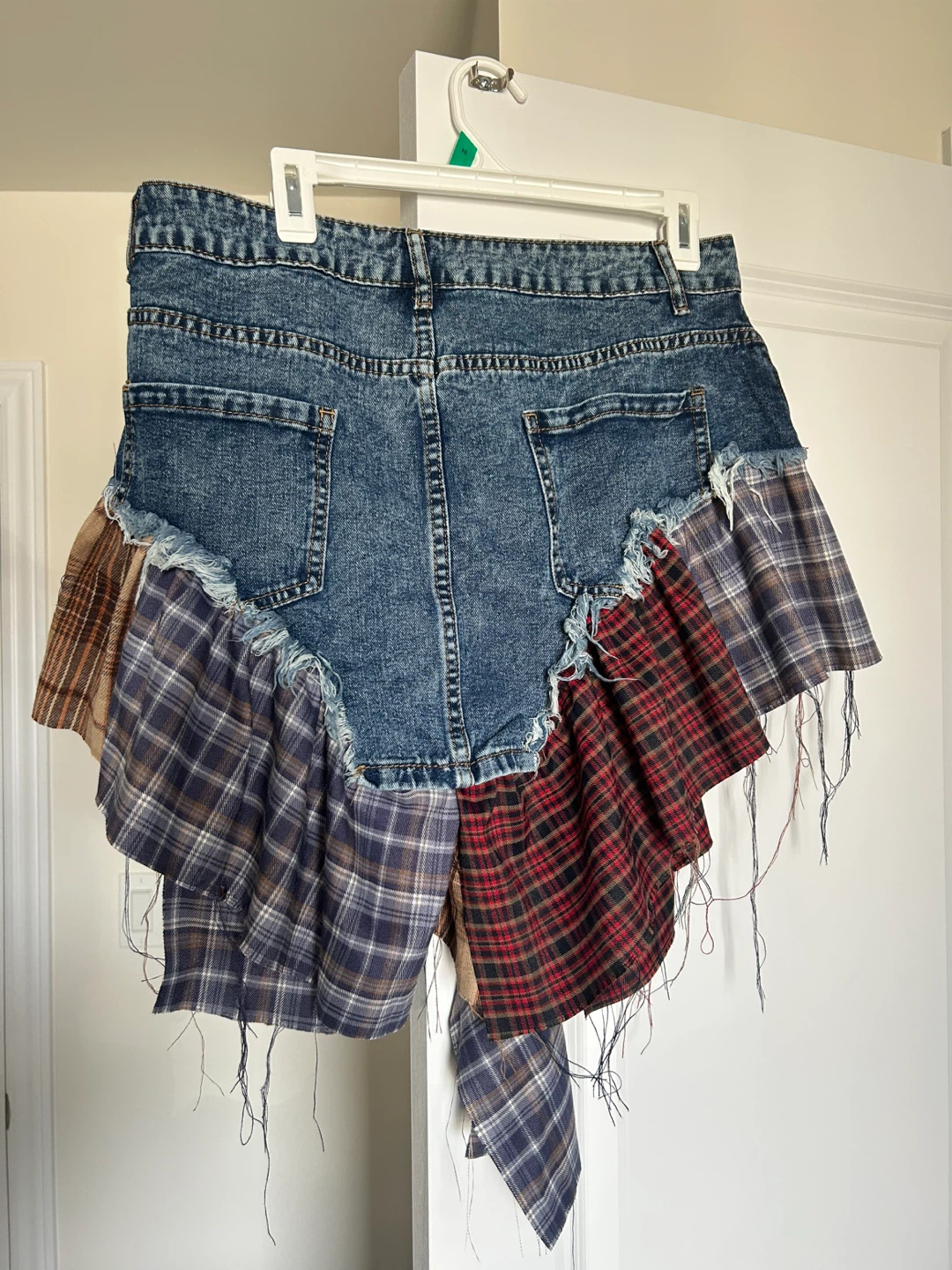 Denim and Plaid Patchwork Skirt