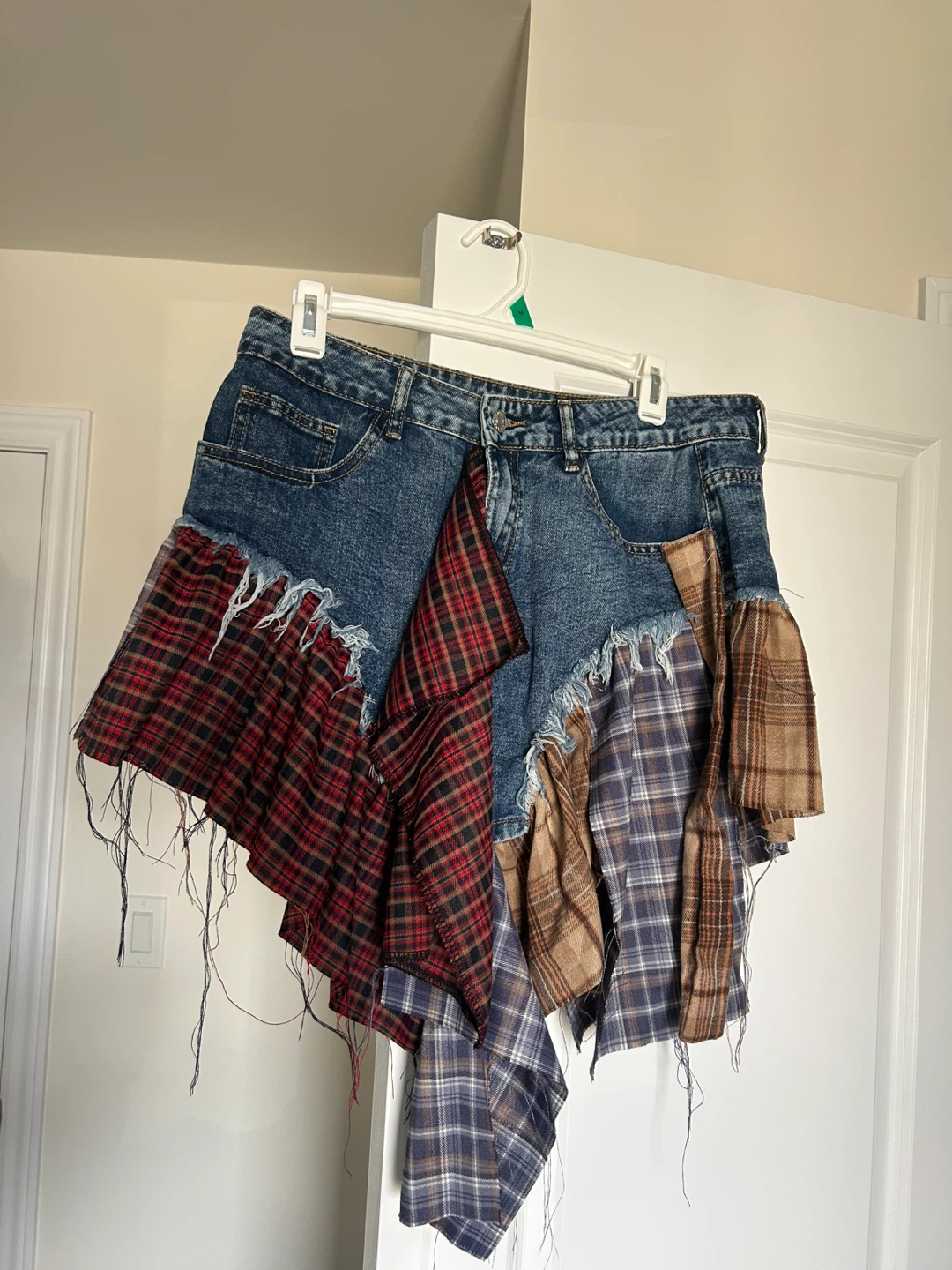Denim and Plaid Patchwork Skirt - photo 2