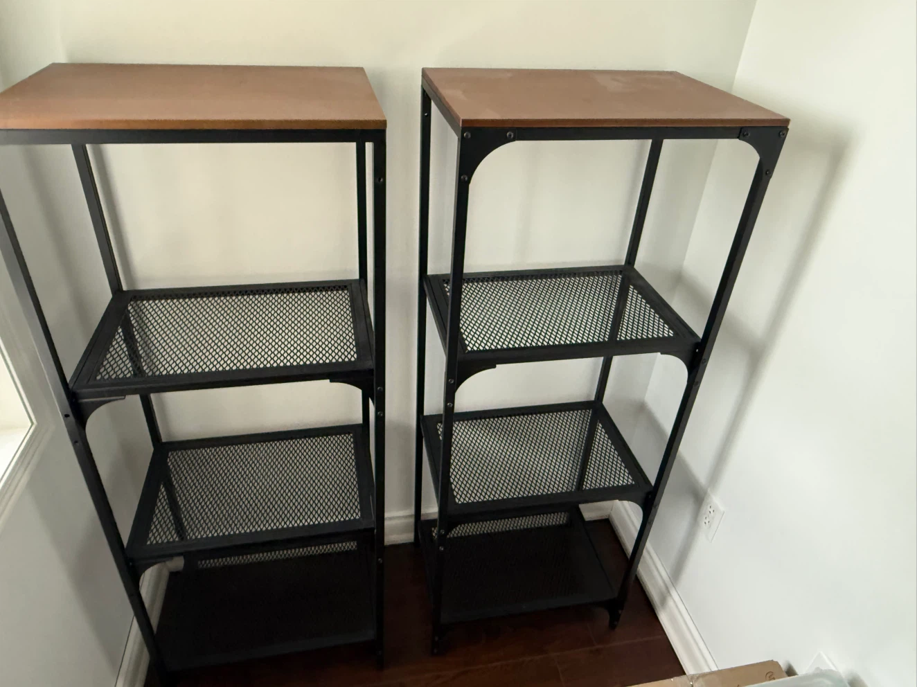 Two Industrial Metal and Wood Shelving Units