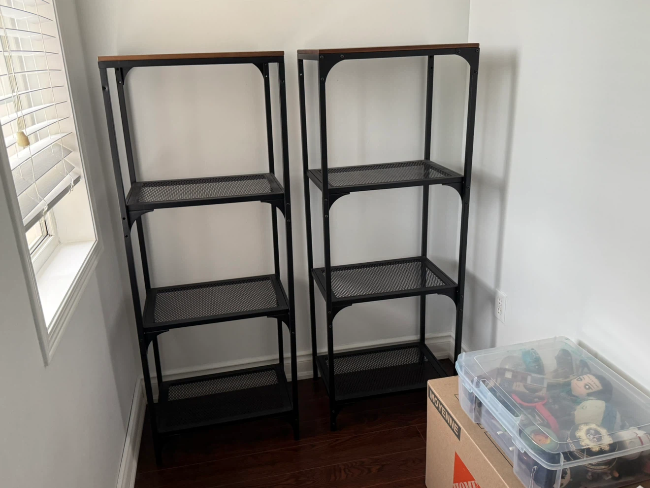 Two Industrial Metal and Wood Shelving Units - photo 2