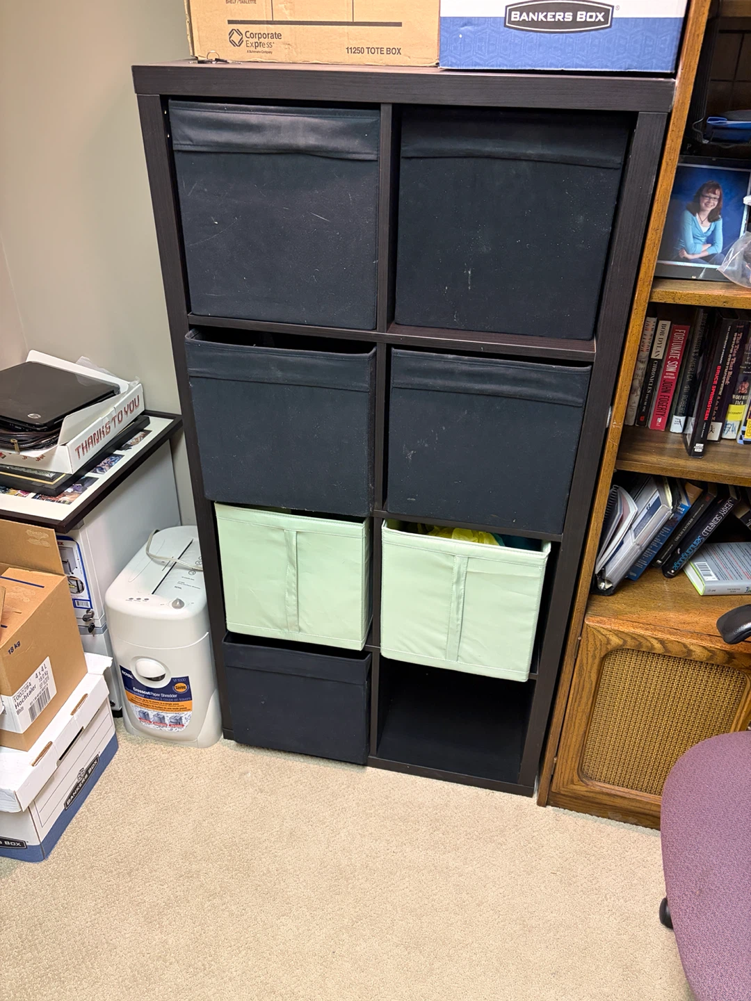 Black 8-Cube Storage Shelf with Fabric Bins
