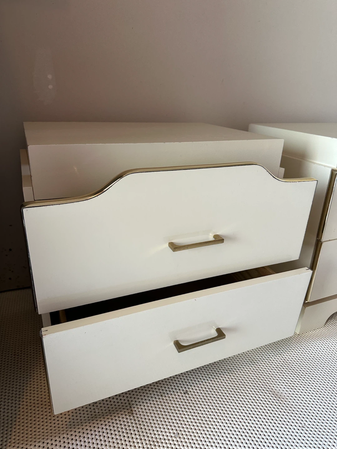 Vintage Hollywood Regency White and Gold Nightstand