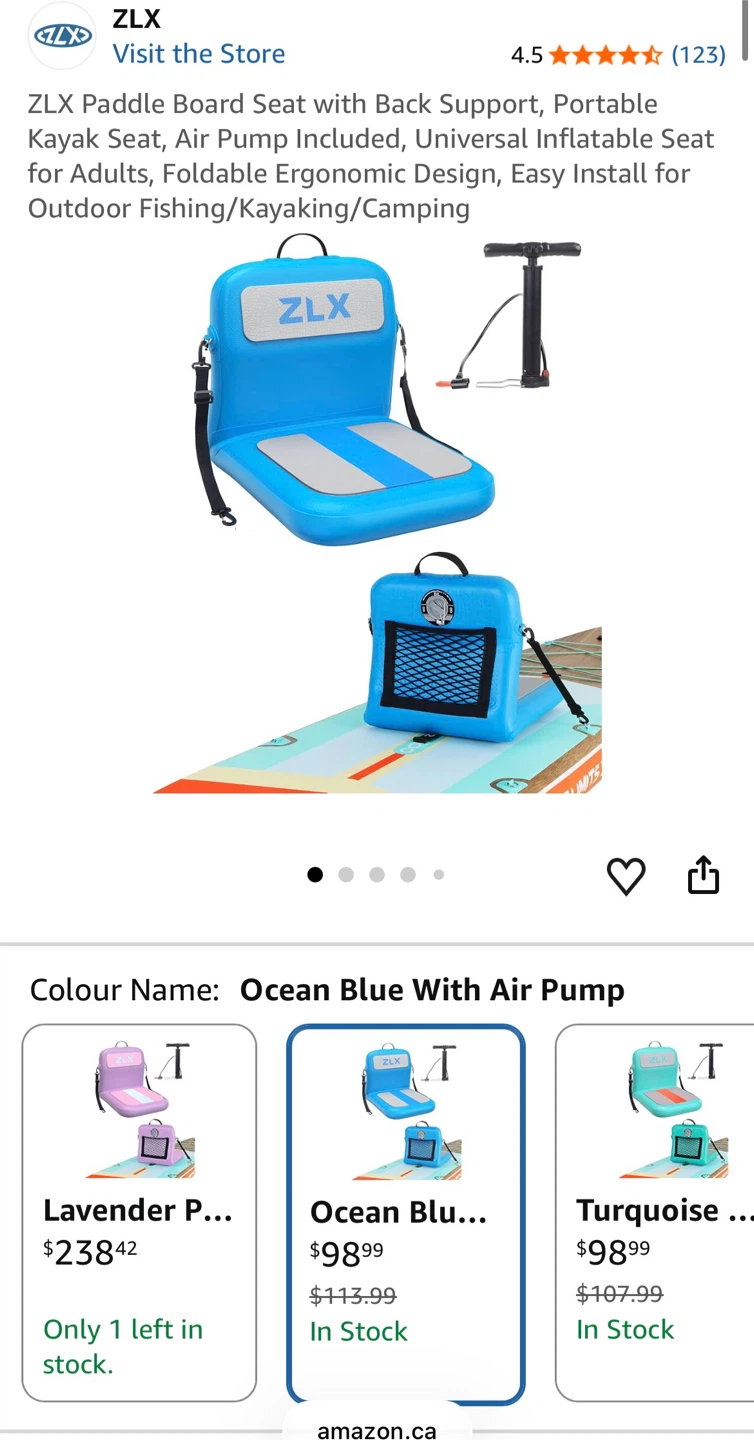 ZLX Inflatable Paddle Board Seat with Air Pump