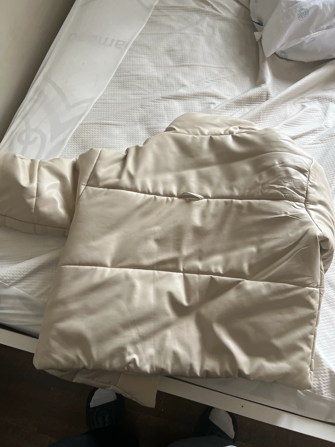 Cream Faux Leather Puffer Jacket - photo 2