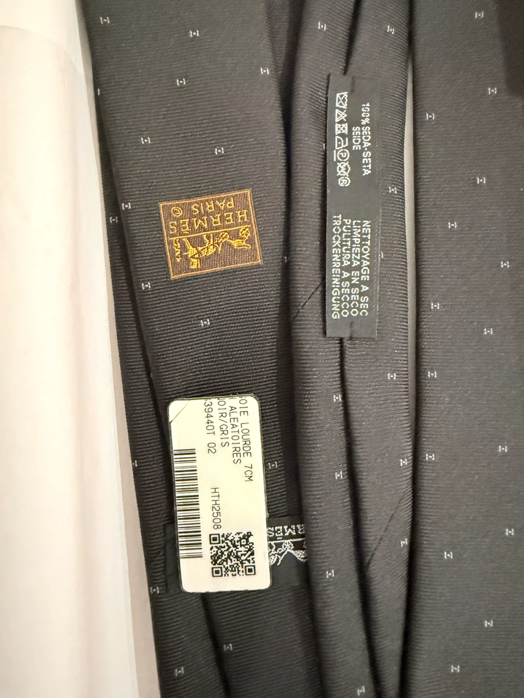 Hermes Silk Tie Noir/Gris 7cm - photo 3