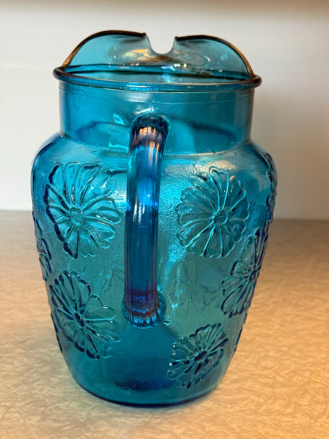 Vintage Anchor Hocking Blue Daisy Glass Pitcher - photo 2