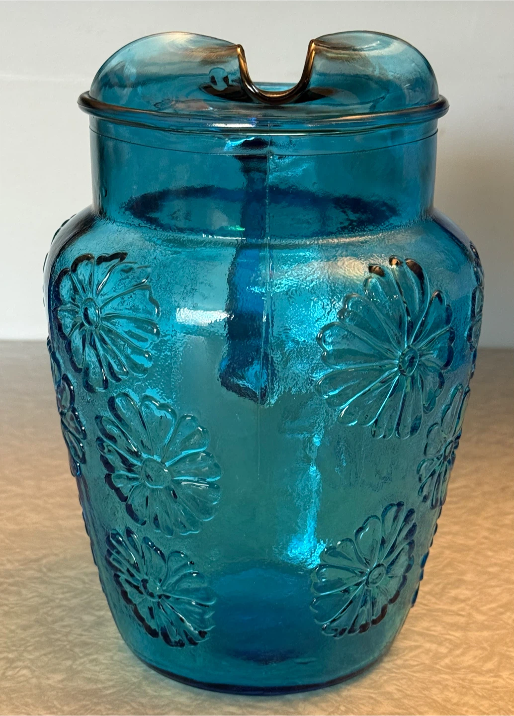Vintage Anchor Hocking Blue Daisy Glass Pitcher - photo 4