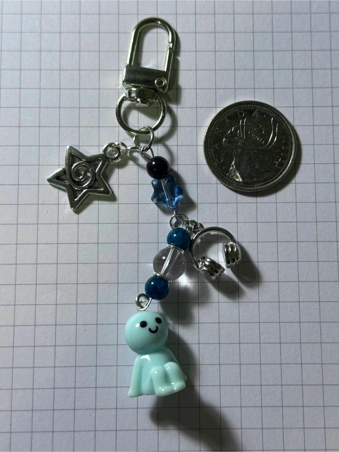 Handmade Blue Person Beaded and Charm Keychain